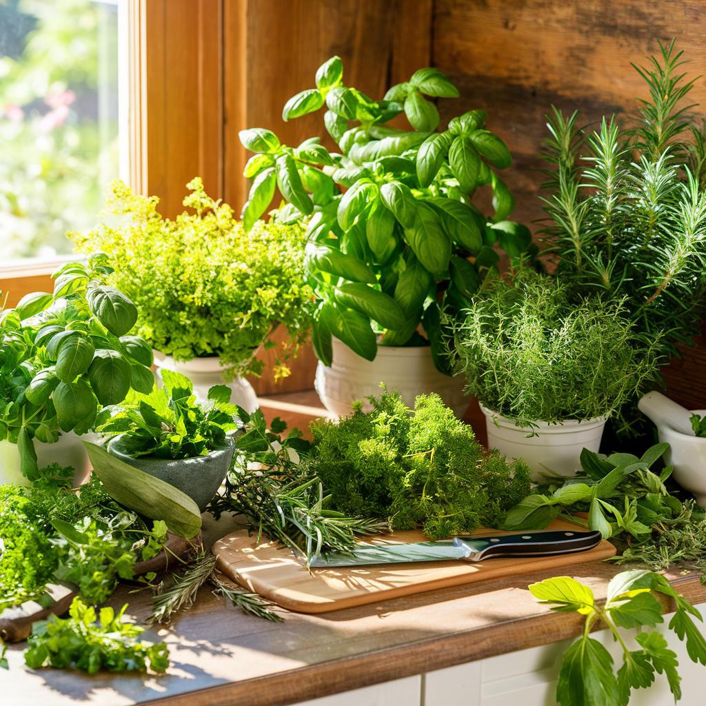 Herbes aromatiques fraîches : basilic, persil, menthe