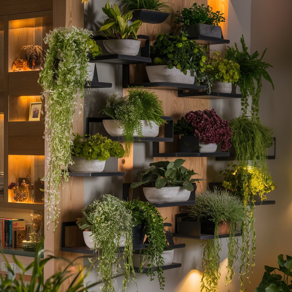 Magnifiques plantes suspendues retombantes dans un intérieur lumineux